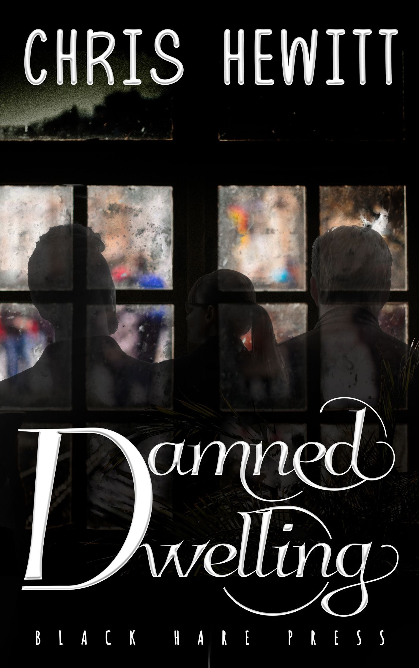 Haunted house horror cover for Damned Dwelling, evoking dread, curses, and locked doors.