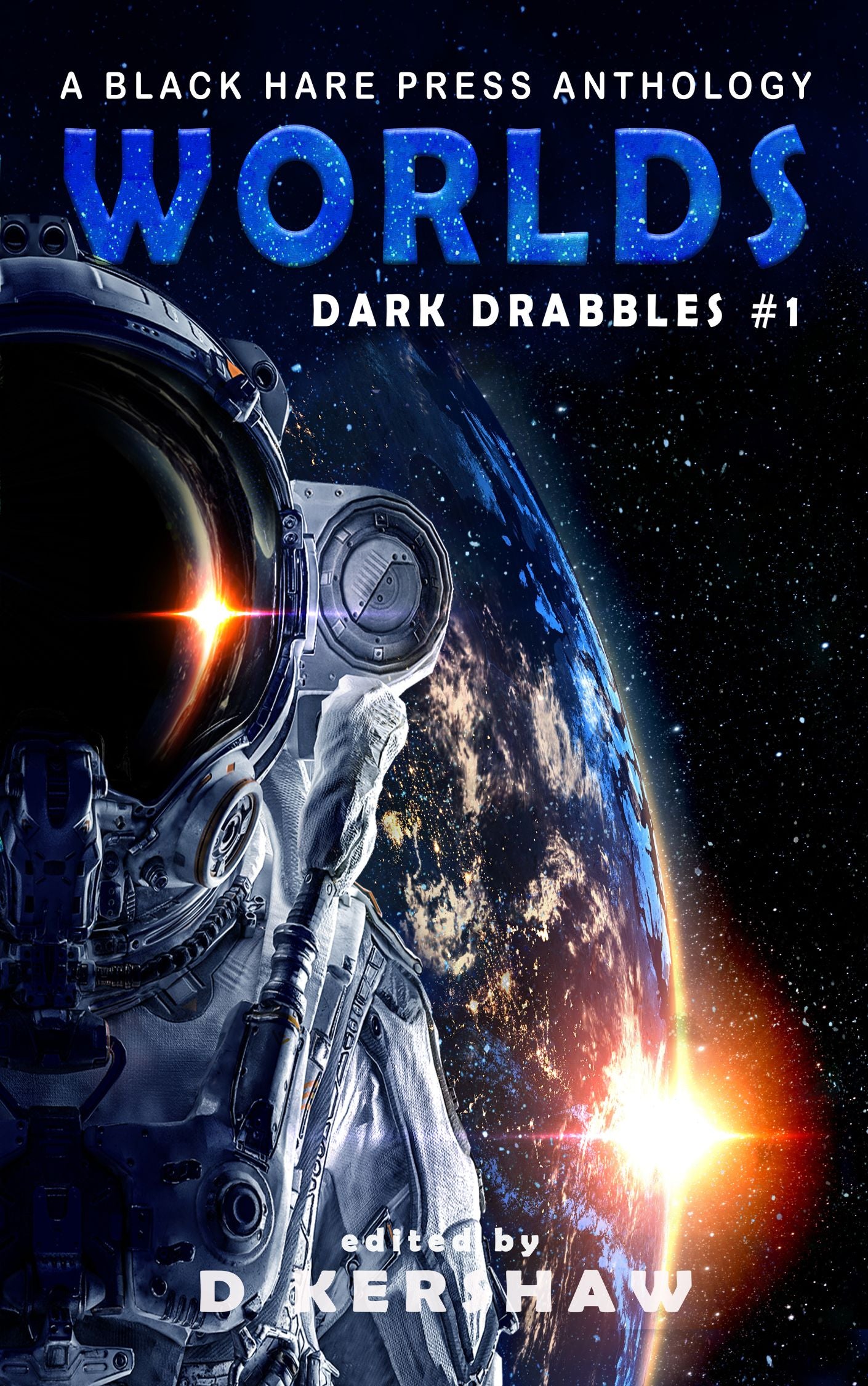 Speculative or sci-fi anthology cover for Worlds, featuring alternate realities and strange futures.