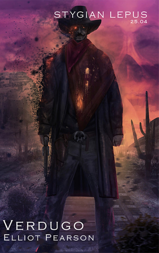Cover of Verdugo by Elliot Pearson, a supernatural Western horror short story featuring a shadowy executioner in a desert town.