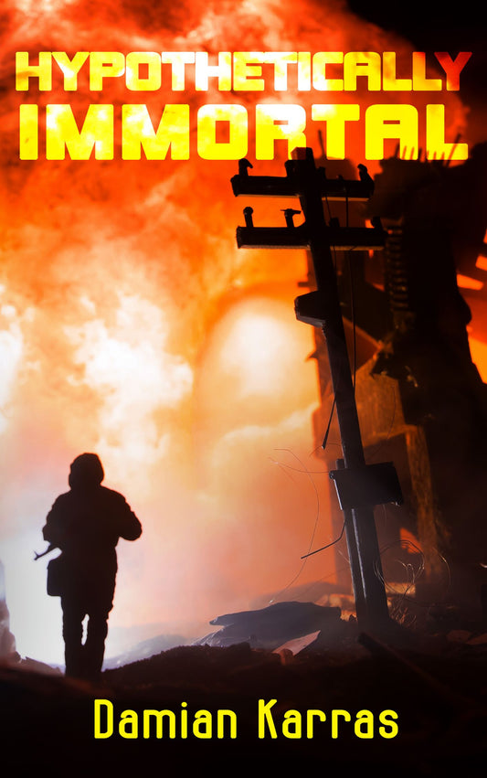 Speculative fiction or sci-fi cover for Hypothetically Immortal, exploring immortality and its cost.