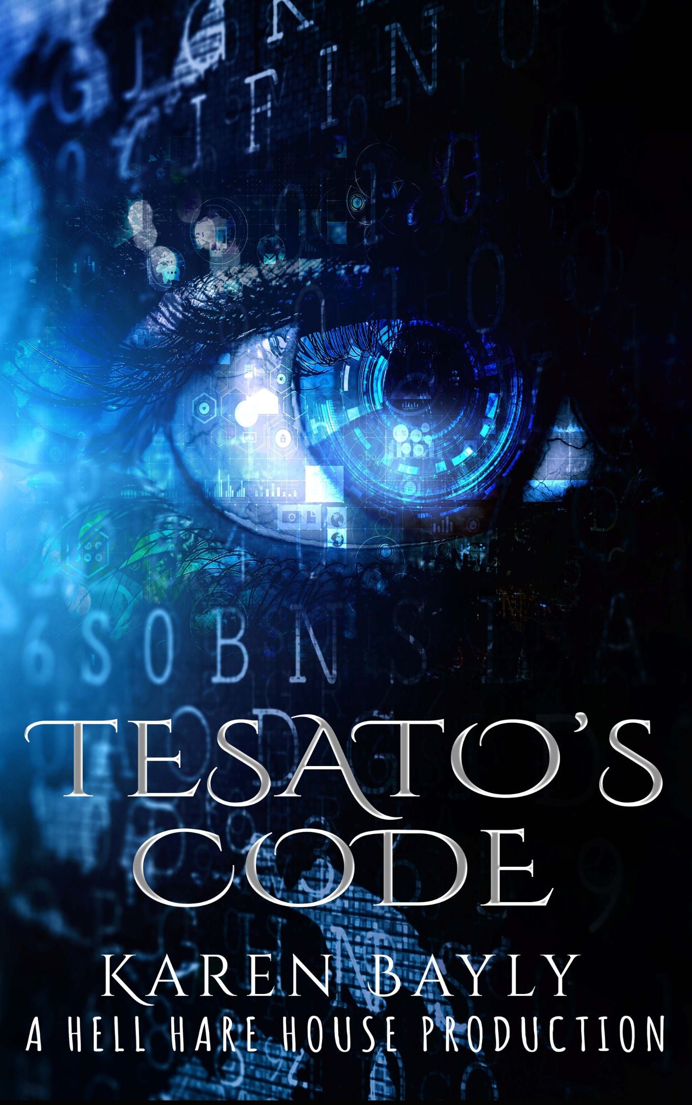 Techno-thriller or cyberpunk cover for Tesato's Code, with secrets, algorithms, and danger.